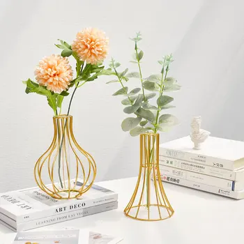 Nordic Złoty Wazon przezroczysta hydroponicznych żelazna wazon szklany dekoracji domu wazony na kwiaty małe terrarium ozdoba salonu