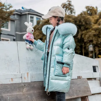 Nowa zimowa dziecięca kurtka z kapturem parku z prawdziwego futra wodoodporna kurtka puchowa dla dziewczyn ubrania grube ciepłe ubrania śniegu Kostium kombinezon