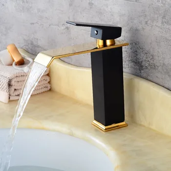 Nowe przyjazdem Złoty wodospad MODA STYL domu wielokolorowe wanna umywalkowa zimnej i ciepłej wody krany czarny biały bateria do łazienki