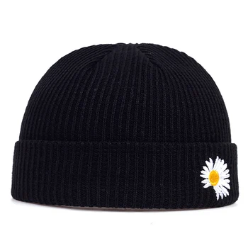 Nowe stokrotki haft czapka kapelusz z dzianiny czapki kwiat unisex Jesień Zima słodkie czapka dziewczyna Czapka cieplej maski czapki gorras