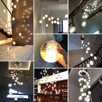 Nowoczesny Kryształowy szklana kula led lampy wiszące Lampy kilku schodowych lampy bar wisząca do hotelu Villa Duplex Apartment