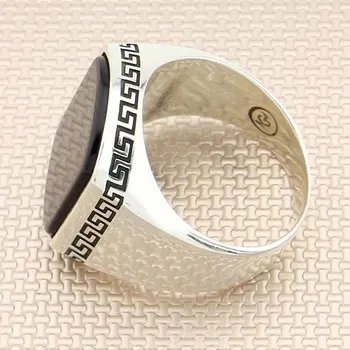 Nowoczesny srebrny pierścień prostokąt czarny onyks kamień srebrny pierścień mężczyźni srebrny pierścionek wykonany w Turcji stałe srebro próby 925
