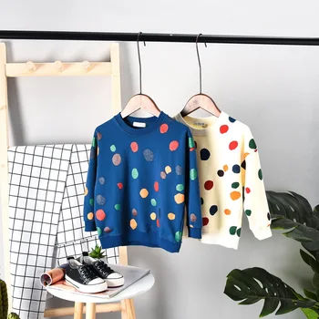 Nowy 2018 Jesień Chłopcy Dziewczęta Odzież Dla Dzieci Z Długim Rękawem Bluzy Kolorowe Kropki Dla Dzieci Dziewczyny Bluzy Z Kapturem Odzież Dziecięca