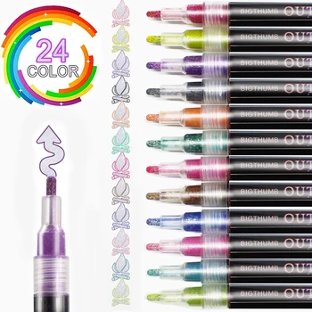 Nowy 24 kolory podwójnej linii zarys pióra zestaw kolor metaliczny uchwyt magiczny pisak znakujący do artystycznego malowania pisanie przyborów szkolnych