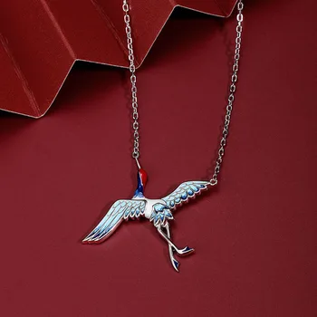 Nowy ręcznie emalia Wróżka z kranu Naszyjnik dla kobiety chiński wiatr 925 moda zwierząt wisiorek biżuteria