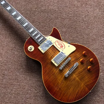 Nowy standard zwyczaj.Tiger Flame electric guitar Standard 59 gitaar. brown guitarra.one piece neck and one piece body