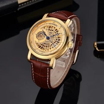 OYW marki Self Wind Man Mechaniczny zegarek Hombre Relogio Masculino luksusowe złote szkielet tarcza Skórzany pasek zegarek sukienka prezenty