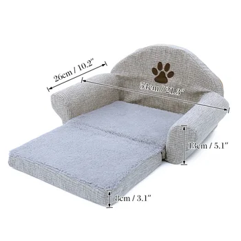 Odpinany psie łóżko materac pluszowy zamszowe sofa-styl sofa Pet Bed for Cats Dogs szary średni oddychająca bzdura podwójne sofy