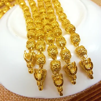 Ogromne oliwki koraliki łańcuch 24-karatowego żółtego złota wypełnione męskie naszyjnik vintage, biżuteria oświadczenie akcesoria