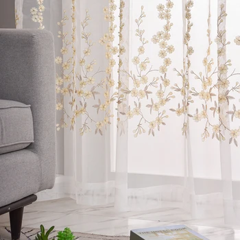 Okienne, zasłony kwiatowy liści haftowane przezroczyste zasłony z koralików Luxuy styl haftowane woal zasłony do salonu MY443C