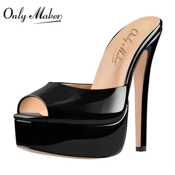 Onlymaker Women ' s Peep Toe Stiletto buty na obcasie kwadratowy pasek na kostce muły stałe klapki Slip On czarne sandały