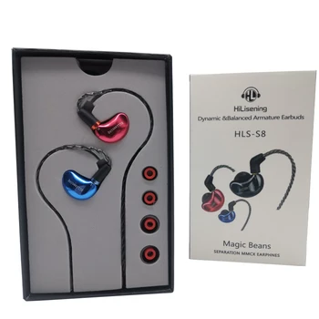 Oryginalne słuchawki HiLisening1BA+1DD HLS-S8 MMCX Dynamic Driver & Balanced Armatura Hybrid Ear hook z wymiennymi filtrami.