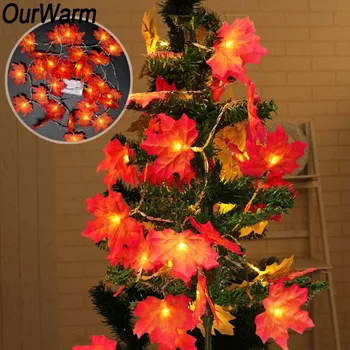 OurWarm 3M 30LED Maple Leaves LED String Lights, Christmas Tree Decoration Fall Garland Battery-Operated Stair Garden Led Lights