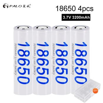 PALO 4pcs New Original 18650 Battery 3200mAH Power Recargable Batterie Lithium 3.7 v kb 18650 Battery For Battery Flashlight