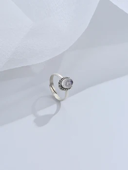 PFHOO Punk rocznika pierścienie dla kobiet, 925 srebro biżuteria, Owalny, naturalny kamień Księżycowy regulowany pierścień hurtowa partia prezent