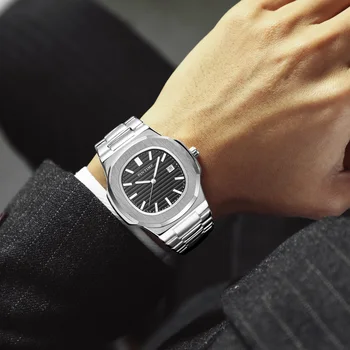 PINTIME pełna nierdzewnej męskie zegarki top marki luksusowych złota casual kwarcowy męski zegarek wodoodporny wojskowe zegarki mężczyzna zegarka kalendarz
