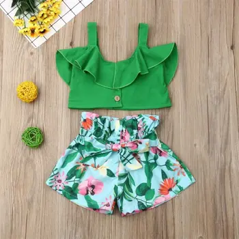 PUDCOCO Fashion Kids Toddle Baby Girls Crop Tops kwiatowe krótkie spodnie stroje odzież UK Support sprzedaż Hurtowa