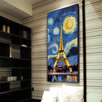 Paryska wieża Pop Art Canvas ryciny Gwiaździsta noc na płótnie, obrazy na ścianę, plakaty i druki do salonu Cuadros Decor