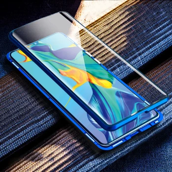 Pełna magnetyczny pokrowiec dla Samsung Galaxy A80 Case podwójny boczny szkło etui do Galaxy A90 magnetyczny metalowy pokrowiec dla Galaxy A90 5G
