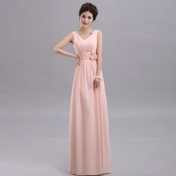 Piękno-Emily Tanie Długie Szyfonowe Róż Różowe Sukienki Druhny 2020 A-Line Vestido De Festa De Casamen Formalne Sukienki Na Studniówkę Partii