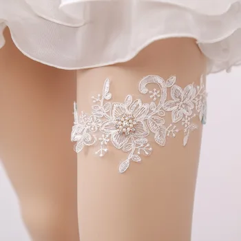 Podwiązka ślubna rhinestone sukienka biała haft kwiatowy, seksowny pas do pończoch dla kobiet/kobiet/druhna udo pierścień ślub noga podwiązka
