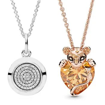 Prawdziwa czarna emalia Róża lwica z serca kamień logo podpis 925 srebrny Naszyjnik do Pandora koralik Urok DIY biżuteria