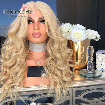 Preferowany perłowy różowy wig Wolnej fali wstępnie Выщипанный platynowy blond włosy syntetyczne na кружеве ludzkie włosy peruki Remy przezroczyste peruki dla kobiet