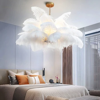 Ptasie pióro lampy sufitowe kreatywne pióro strusia lampa sufitowa do salonu pokój dziewczyny światło lampara wisząca