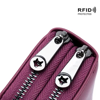 RFID podwójny zamek warstwy mapy portfele kobiety skóra naturalna Bank ID karty kredytowe, etui ręcznie moneta torba kobiety portfel