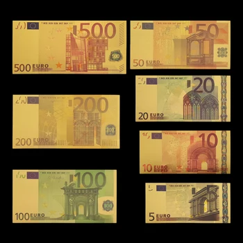 RH 7 szt./lot 5 10 20 50 100 200 500 euro złote banknoty w 24K złota fałszywe banknoty do kolekcjonerskich zestawów banknotów euro