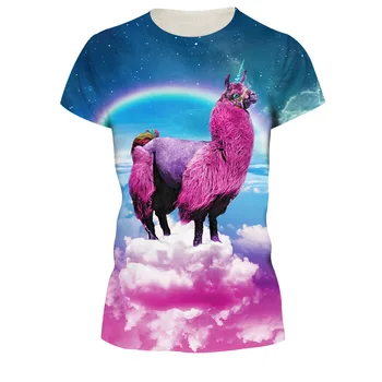 Rainbow Alpaca unicorn punk T-shirt Women funny tee shirt Femme Harajuku Hip Hop Casual Tops 3D Printing Summer tshirt