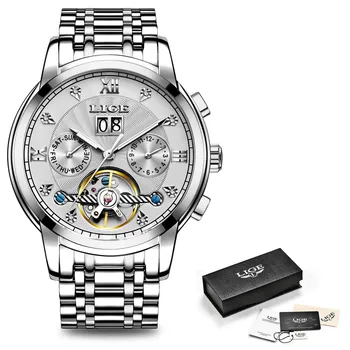 Relogio Masculino LIGE 2020 męskie Self-Wind Tourbillon zegarek mechaniczny zegarek Wodoodporny zegarki automatyczne szkielet mężczyzny Relojes