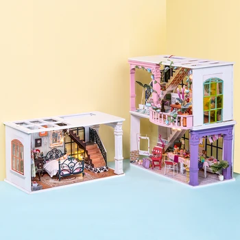 Robotime Doll Cottage with Furniture All Seasons Kids Wooden Dollhouse Sweet Patio Midnight Paris Party Time Assembly Toy Kits