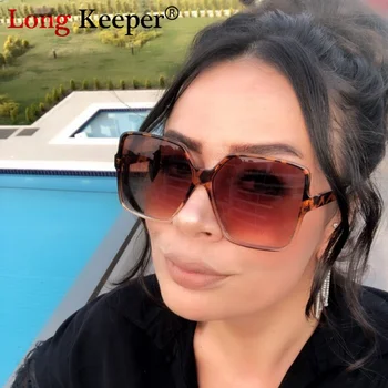 Rocznika oversize kwadratowe okulary Kobiety luksusowej marki duża ramka okulary damskie odcienie czarny leopard Gafas De Sol Mujer UV400
