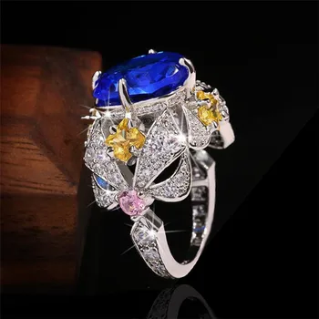 Rozmiar 6-10 wspaniałe luksusowe biżuteria 925 srebro szafir niebieski multi CZ Diament obietnica partii kobiet ślubne obrączki zestaw