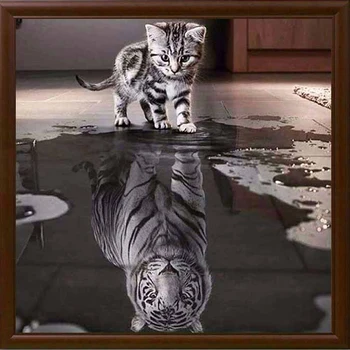Rzemiosło kot odbicie Tygrys 5D Diy Diament malarstwo Haft Krzyżem zwierzę Diament haft mozaika Europejski wystrój domu Xu