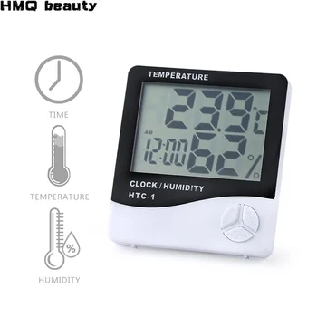 Rzęsy LCD Cyfrowy miernik wilgotności, temperatury z zegarem HTC-1 szczepiony narzędzie do przedłużania rzęs stacja pogody higrometr
