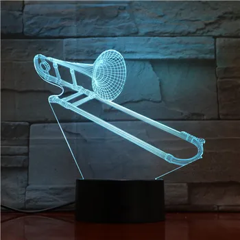 Róg Desgin 3D lampka nocna puzon instrument muzyczny stolik led kolorowe lampy stołowe dekoracje oświetlenie partii wystrój światło