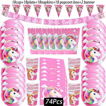 Różowa seria Unicorn Tableware Set Birthday Party Family Outdoor przenośny naczynia dla dzieci ulubione jednorazowego użycia