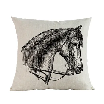 Ręcznie rysowane szkic portret konia kucyka arabskie pościel bawełna poszewka domowy sofa ozdoby poszewka 45*45cm
