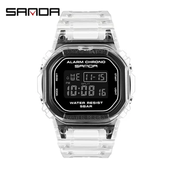 SANDA 2020 Hot Sell cyfrowy wodoodporny zegarek gumtree przezroczysty pasek z żywicy wielofunkcyjne męskie zegarek Relogio Digital 2009