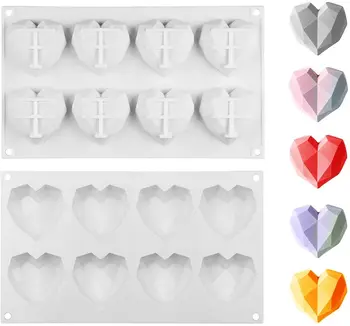 SJ 6/8Cavity 3D Diamond Love Heart Shape silikonowe formy deser czekoladowy formy do pieczenia, Formy do pieczenia шифоновых cukiernicze słodycze pieczenia