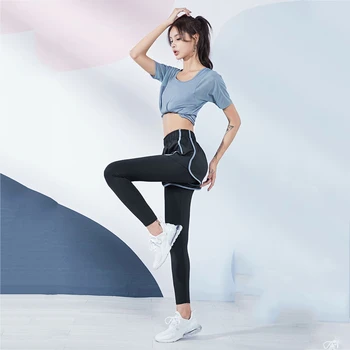 SNUGUG New Yoga Workout Set Women Gym Outfit legginsy nadmiernego oświetlenia fałszywe każda szybkoschnące sportowe stroje fitness jogging strój sportowy
