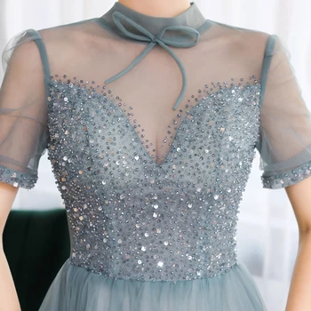 SSYFashion New Banquet elegancka sukienka z wysokim dekoltem i krótkim rękawem cekiny koraliki A-line outlet suknie wieczorowe Vestido De Noche