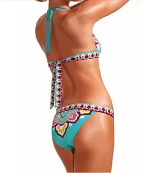 Sexy Tribal Print Kobiety Bikini Zestaw Kąpielowy Buła Trójkąt Push-Up, Stroje Kąpielowe Monokini Stroje Kąpielowe Strój Kąpielowy