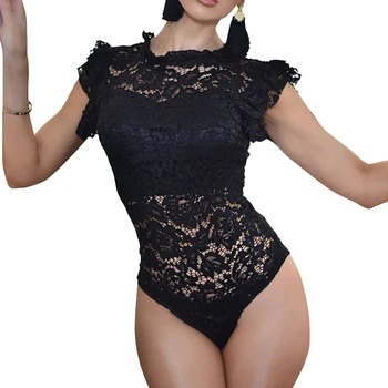 Sexy erotyczne suwaki kombinezony kobiety hollow, koronkowe body Feminino suknia z krótkim rękawem body kostiumy bluzki chude partii PL233G