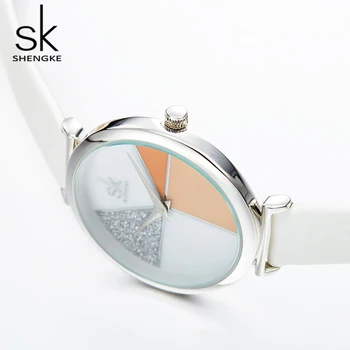 Shengke Creative Women Zegarki Shell Dial modne skórzane damskie zegarek kwarcowy nieregularne godziny 2019 New SK Reloj Mujer #K0109