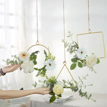 Skandynawski styl ściany Złota żelazo sztuki DIY пеньковая lina ornament twórczy restauracja ozdoby symulacja kwiatowy pierścień dekoracji domu