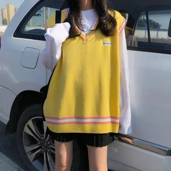 Sleevelesvest zimowe swetry kobiety koreański styl v neck 4 kolory 2020 jesień winte patchwork dzianiny damskie swetry topy