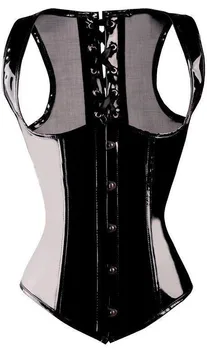 Sprzedaż winylu PVC Goth pasek Biustem waist Cincher gorset gorset G-string rozmiar S-2XL Body Shaper 2017 nowy